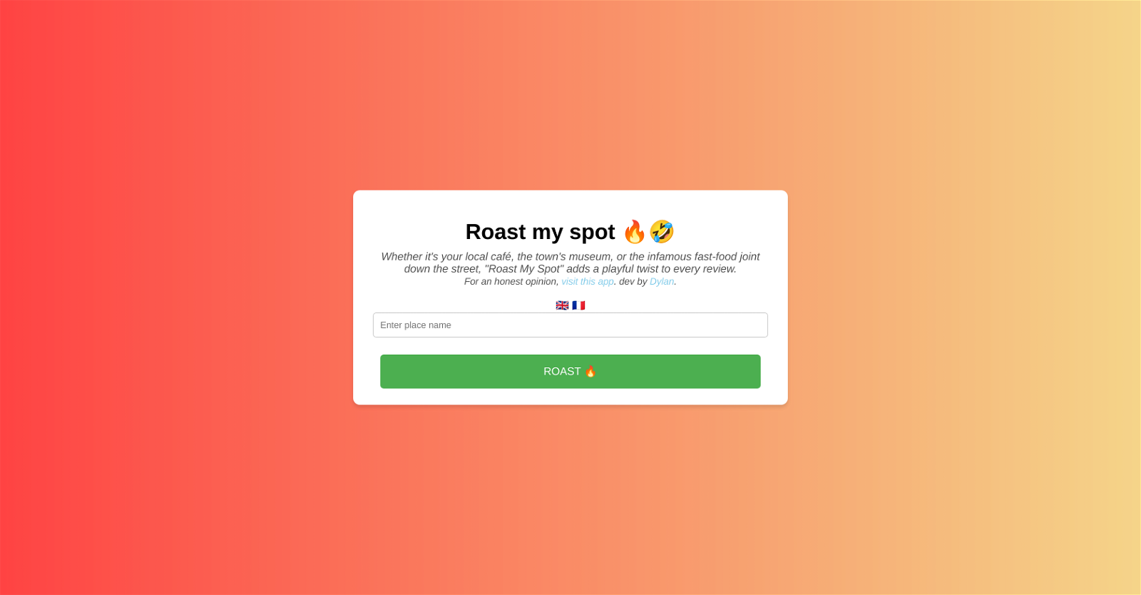 Roast My Spot website