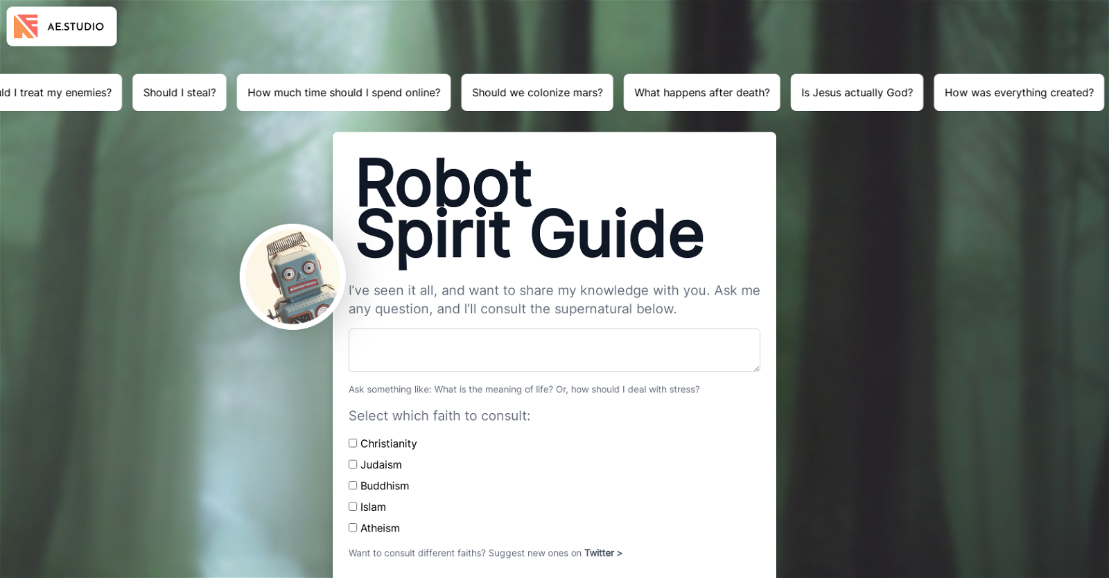 Robot Spirit Guide website