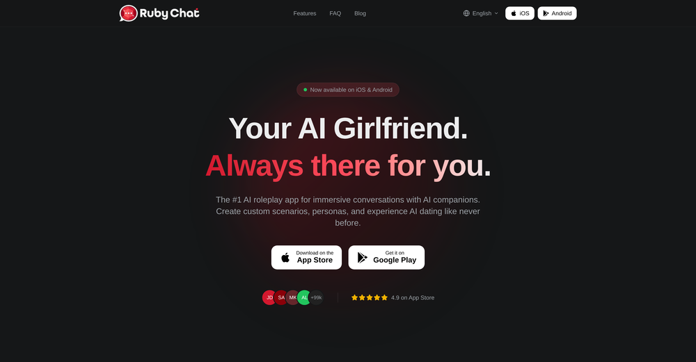 Ruby Chat - AI Girlfriend & Roleplay App website