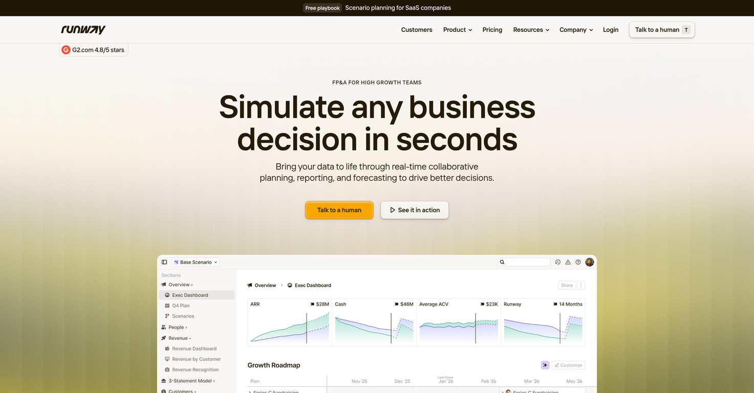 Runway FP&A website