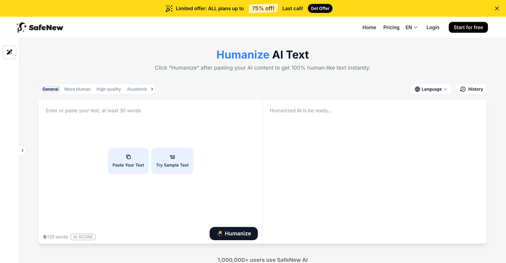SafeNew AI Humanizer website