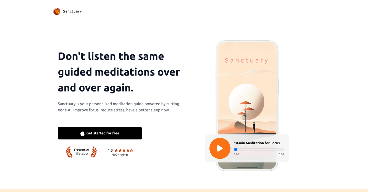 Sanctuary: Meditations & Sleep website