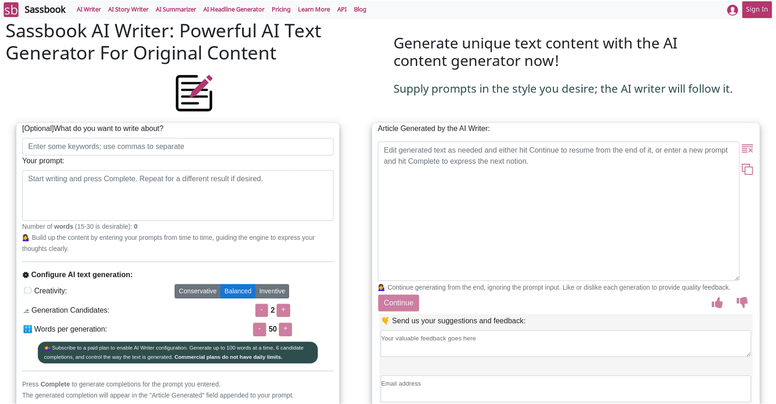 Sassbook AI Writer And 17 Other AI Tools For Article writing