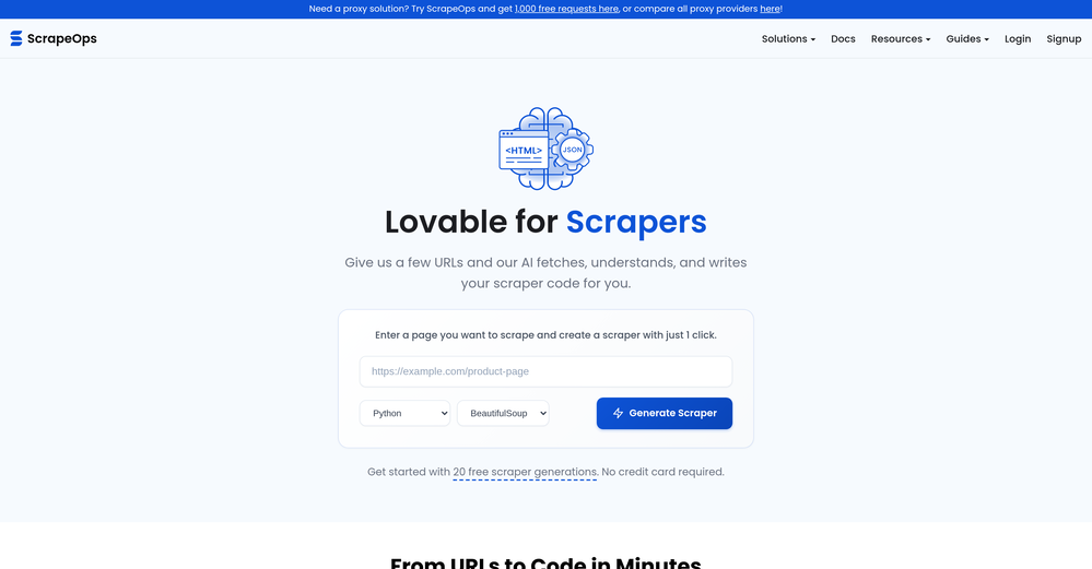ScrapeOps | Scraper Builder website