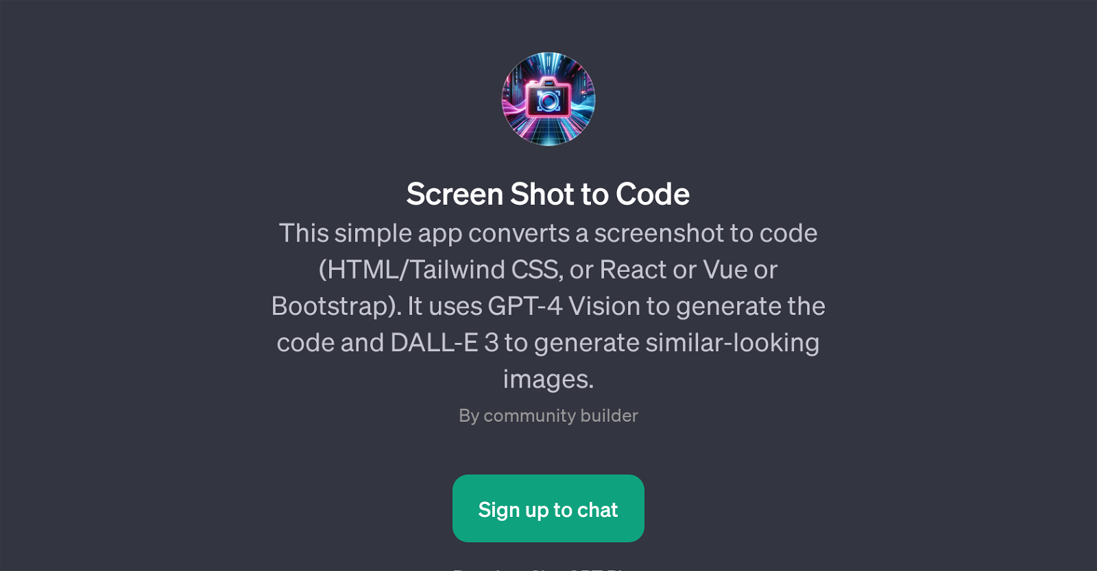 Screen Shot to Code website