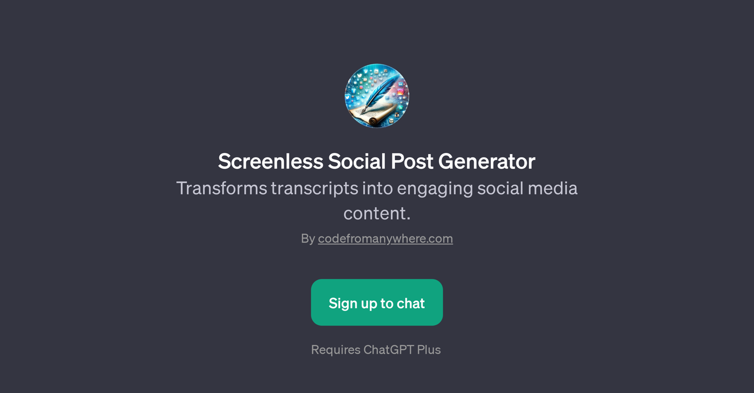 Screenless Social Post Generator website