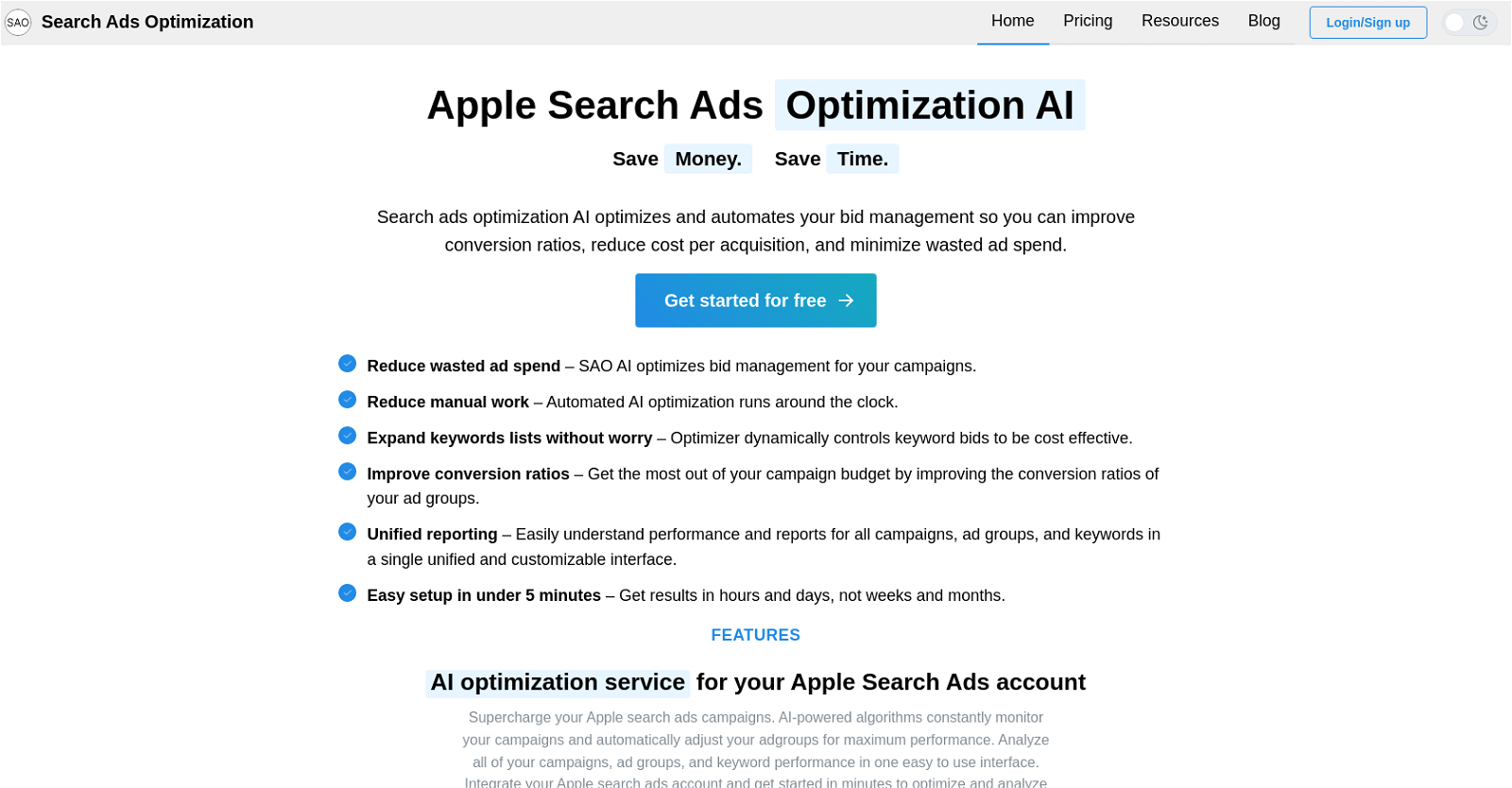 Search Ads Optimization AI website