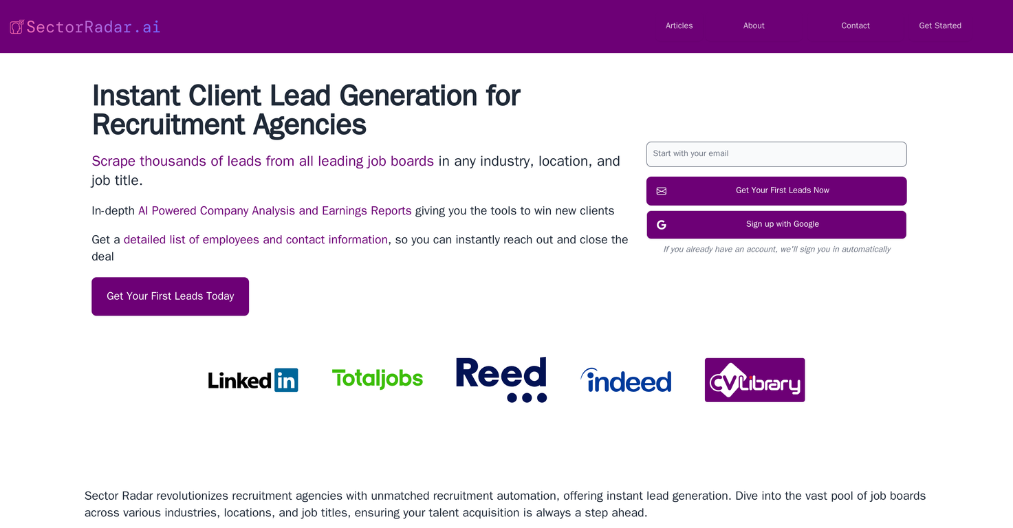 Sector Radar website