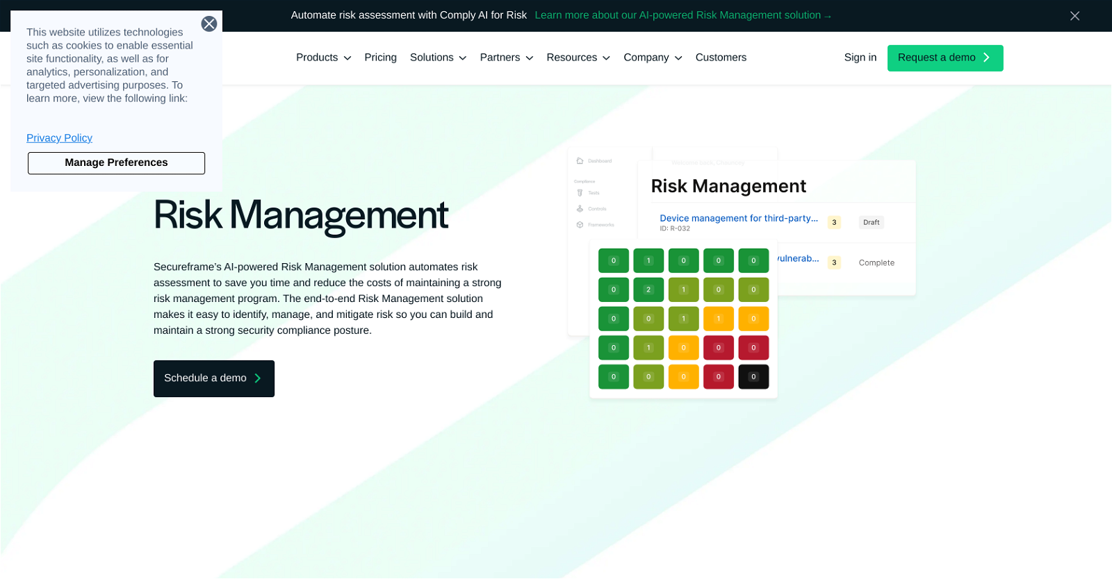 Secureframe Risk Management website