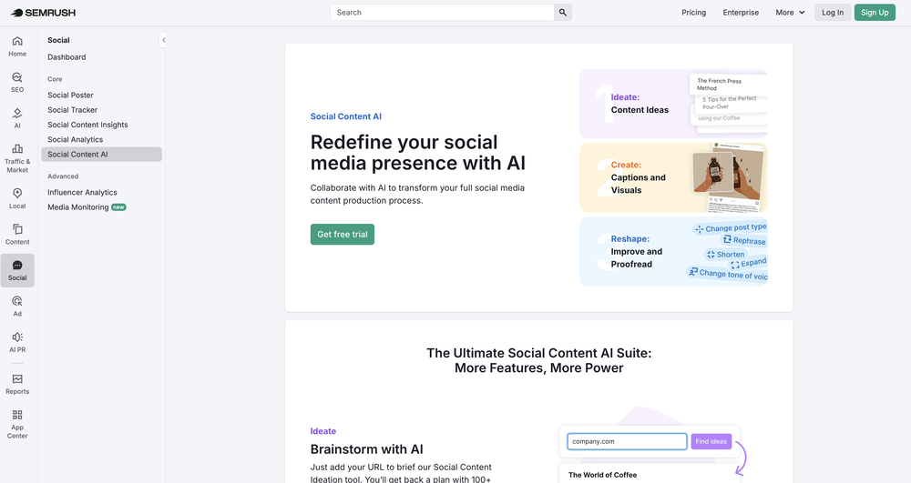 Semrush | Social Content AI website