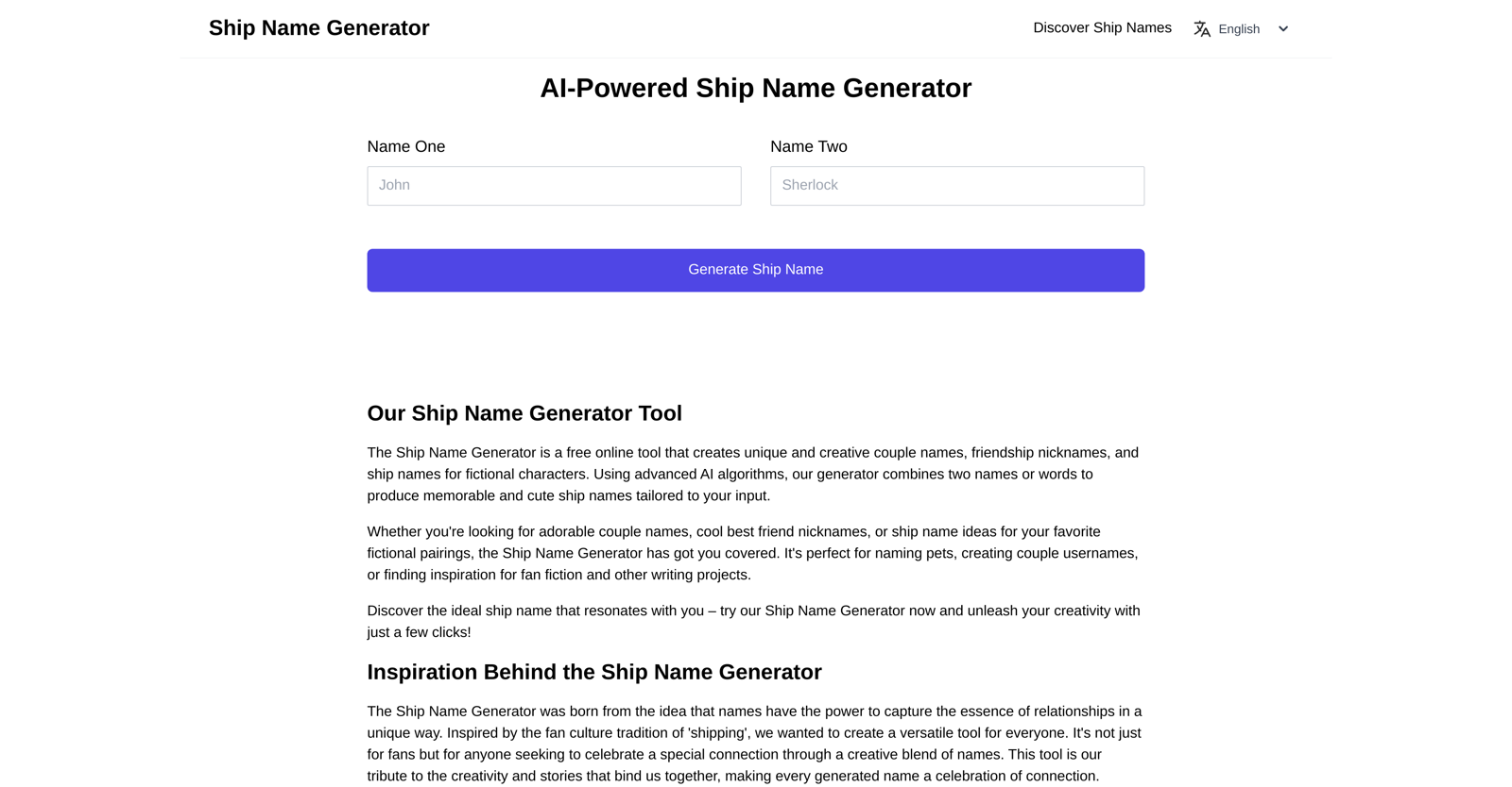 Ship Name Generator website