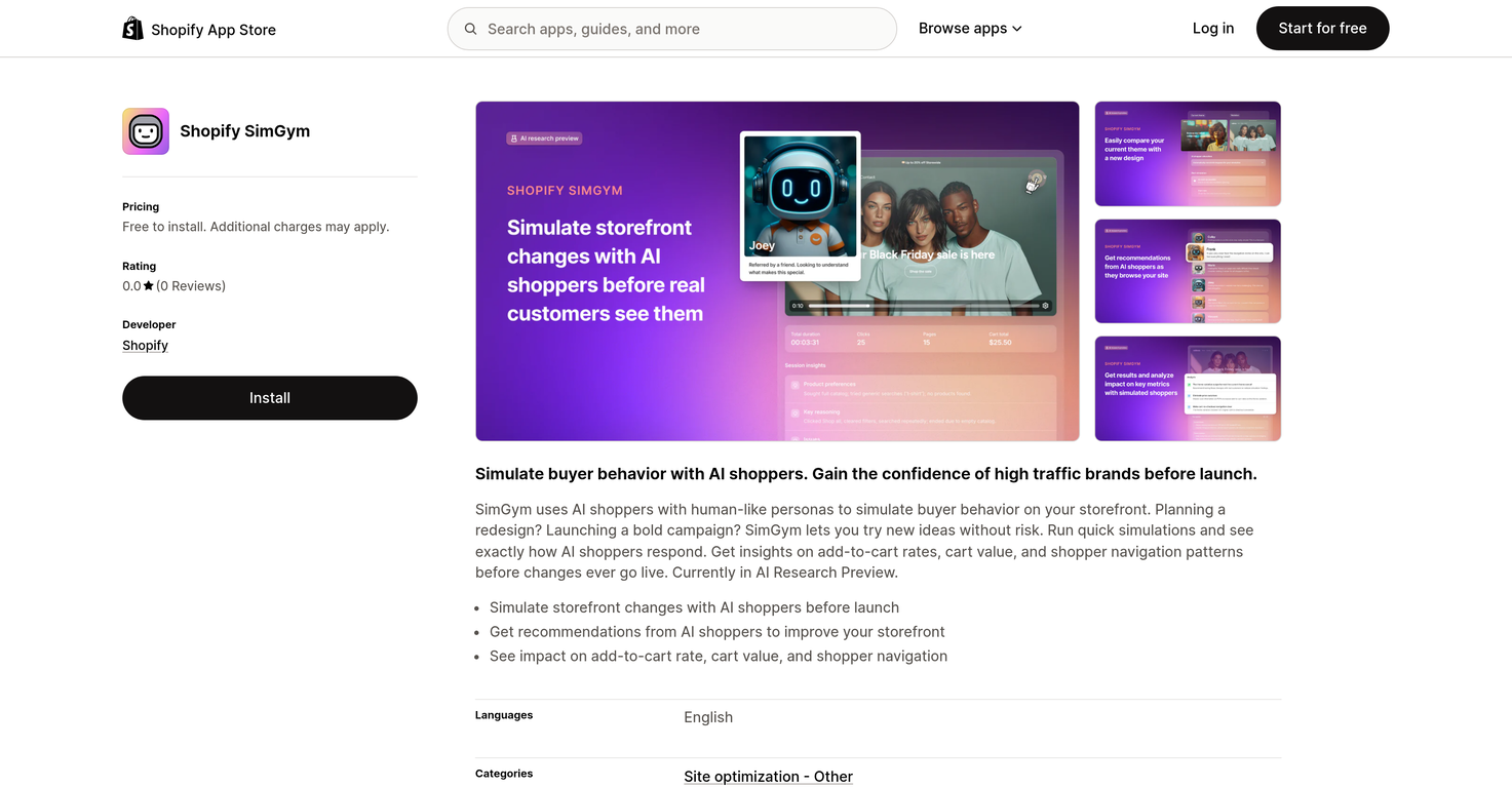 Shopify SimGym website