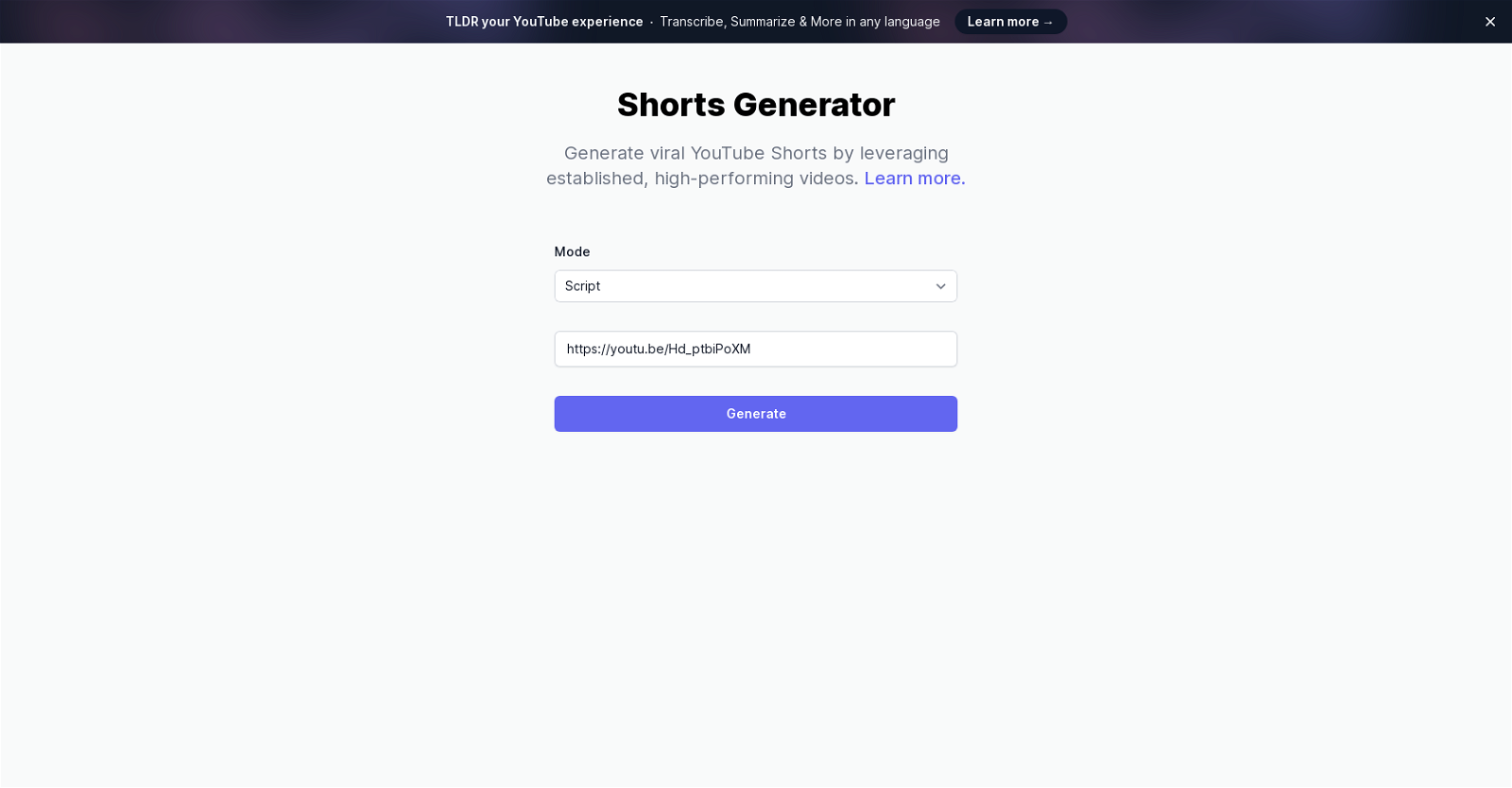 Shorts Generator website