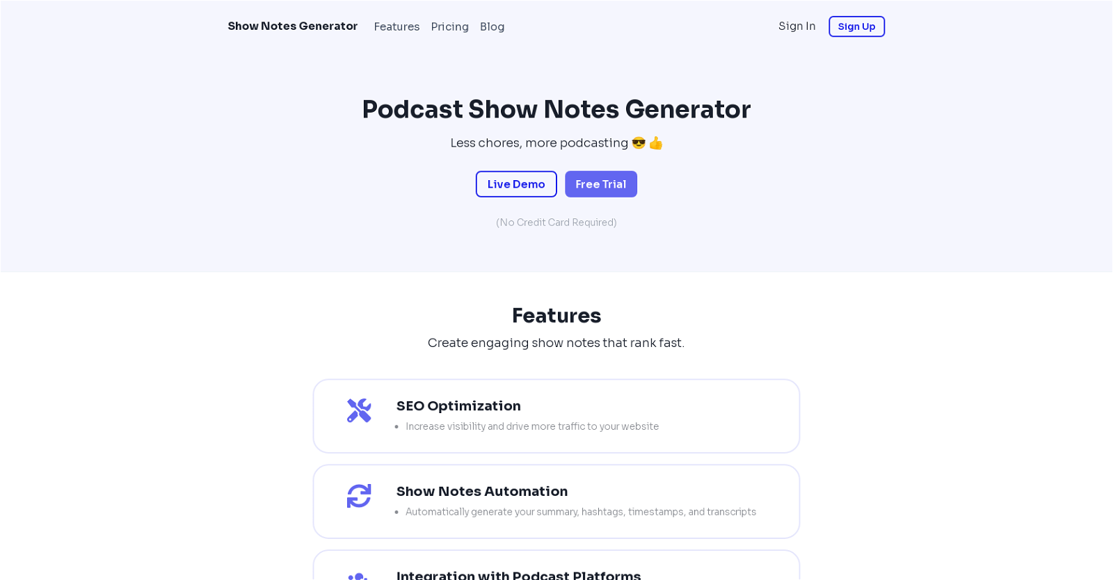 Show Notes Generator website