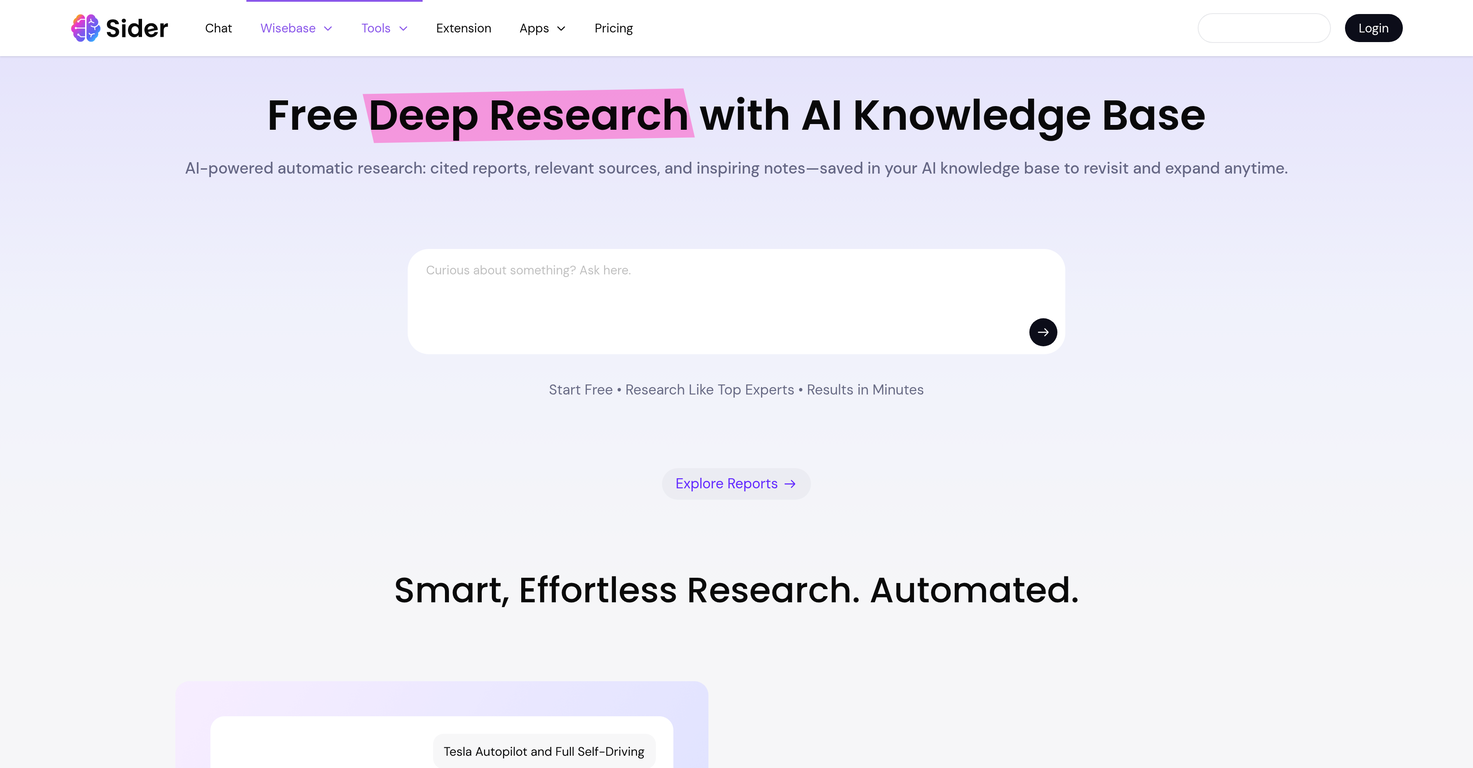Sider Deep Research website