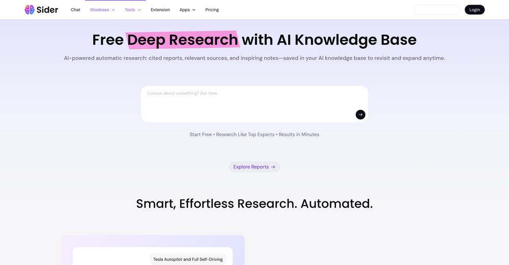 Sider Deep Research website