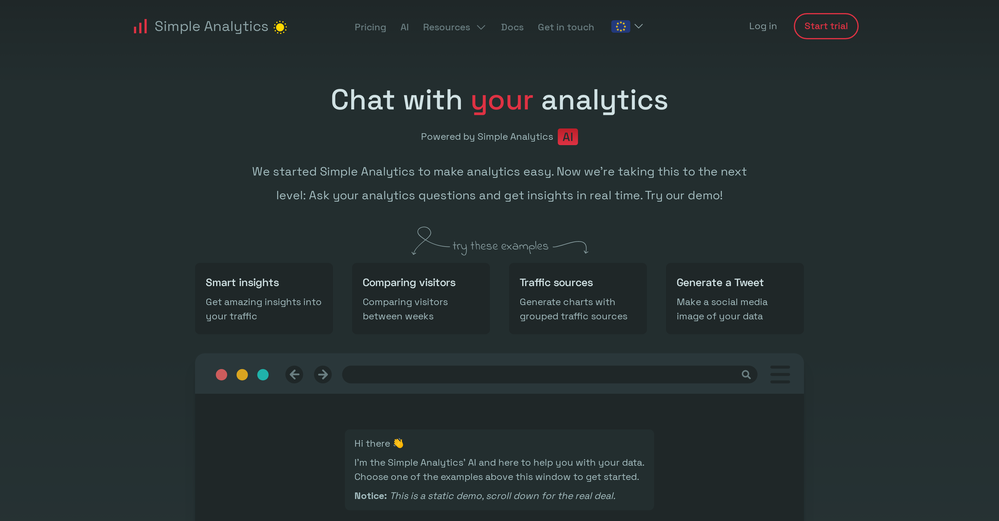 Simple Analytics AI website