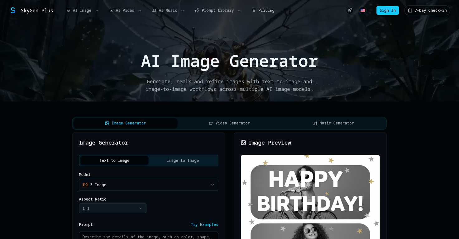 SkyGen Plus | AI Image Generator website