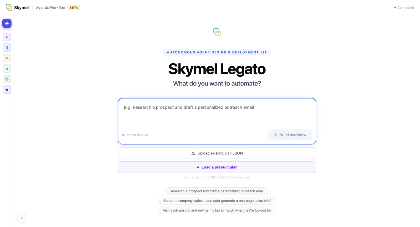 Skymel LEGATO - Autonomous Agent Design & Deployment ... website