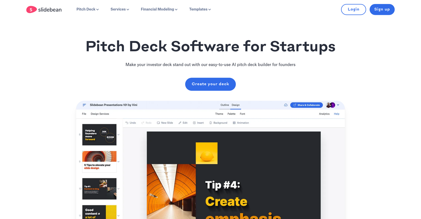 Slidebean Pitch Deck website