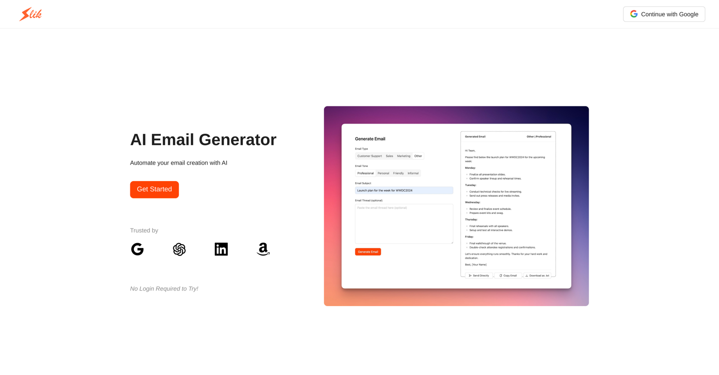 SlikSafe Email Generator website