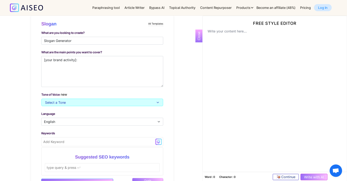 AISEO Slogan Generator website
