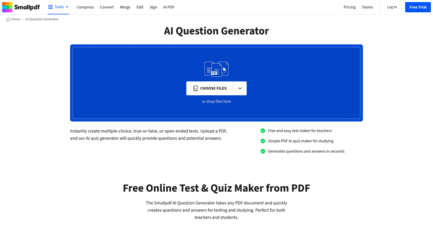 SmallPDF Question Generator website