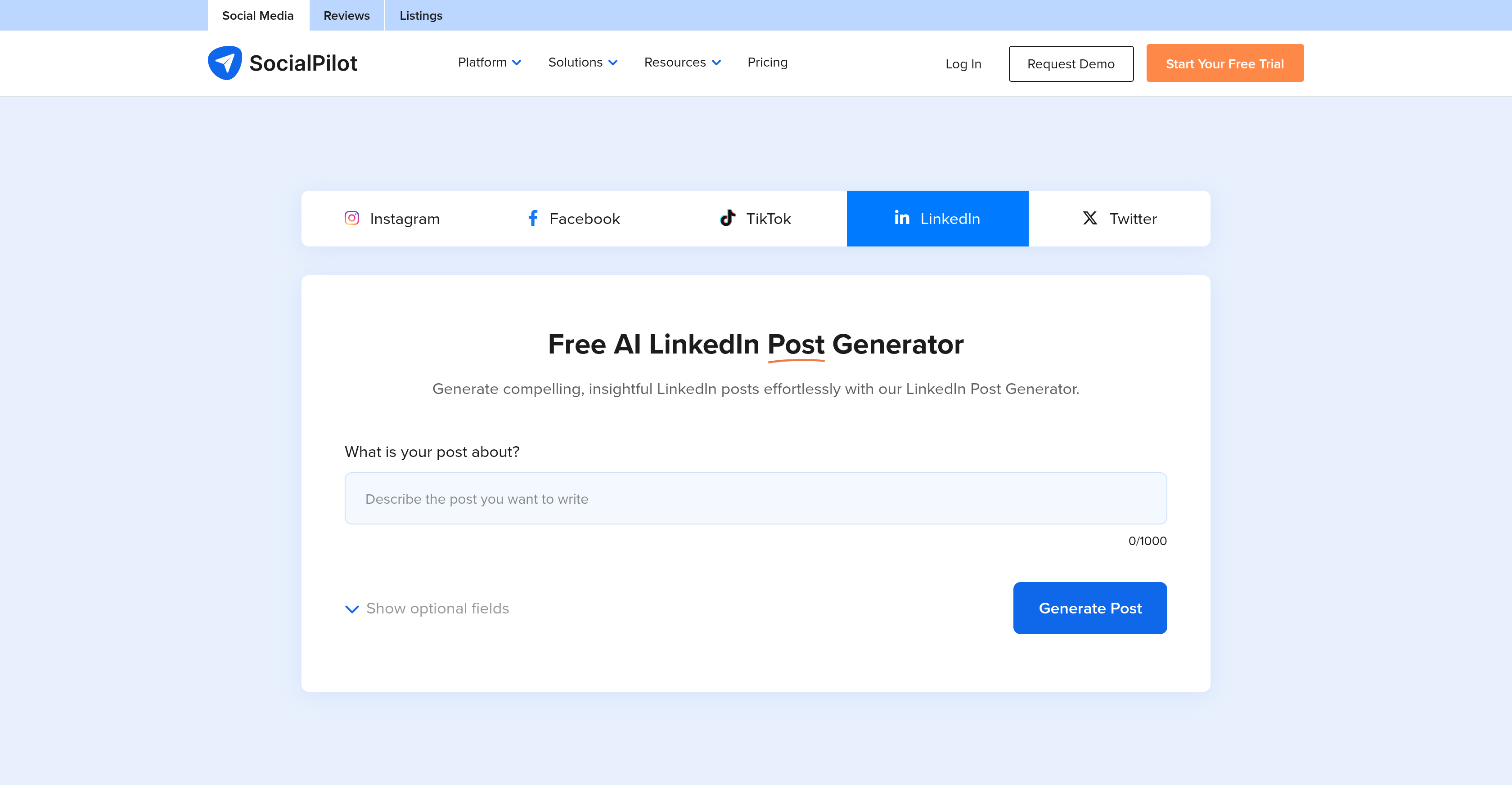 SocialPilot Linkedin Post screenshot