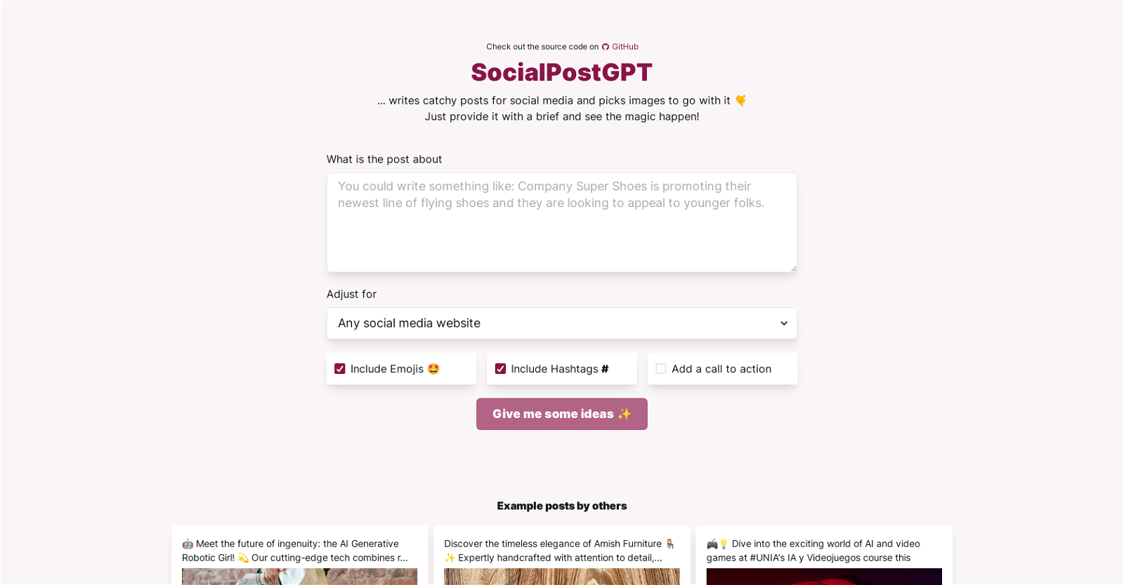 SocialPostGPT website