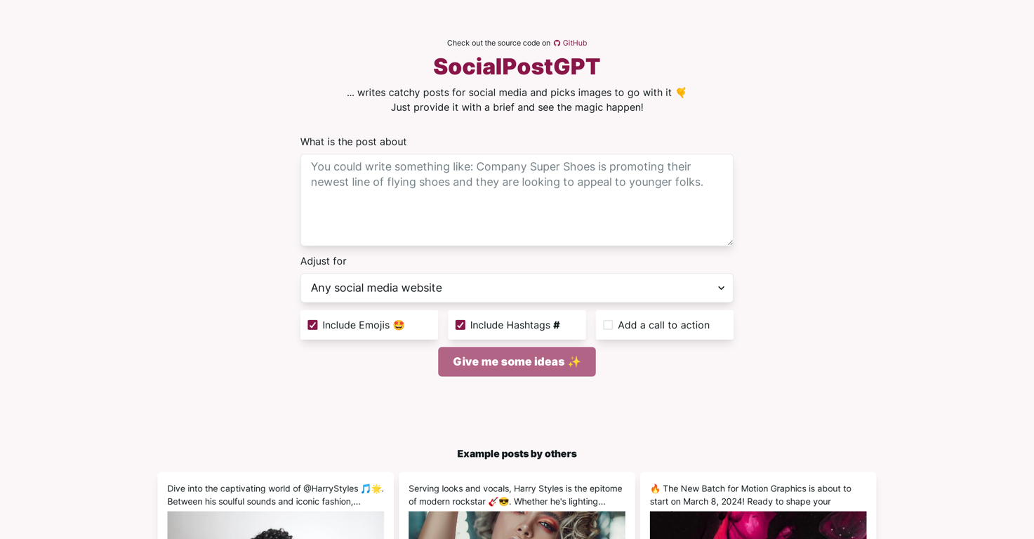 SocialPostGPT website