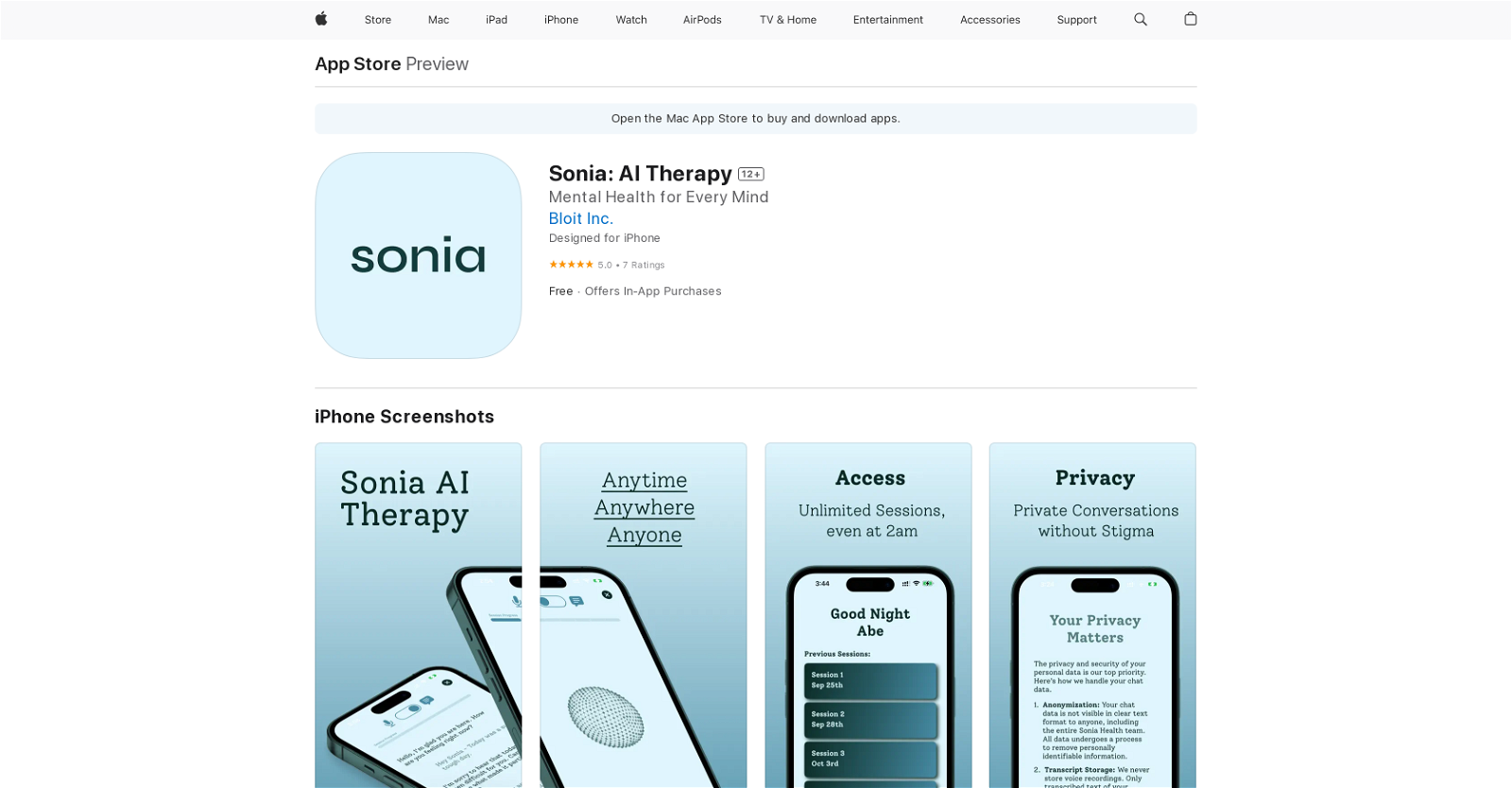 Sonia: AI Therapy website