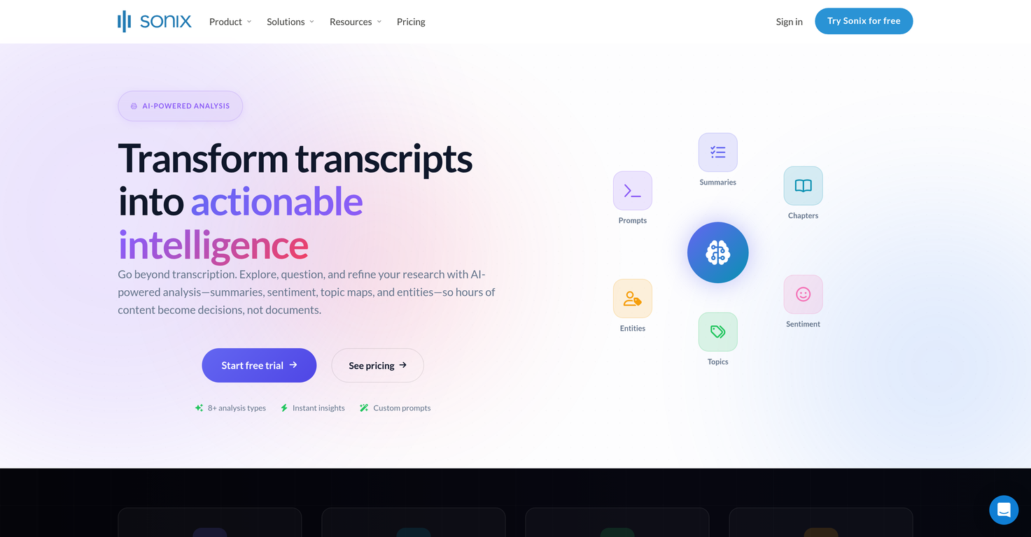 Sonix Analysis website