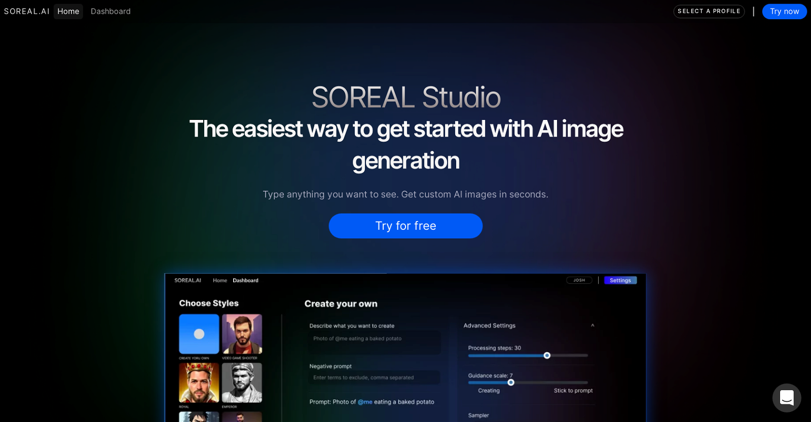 Soreal.AI Studio website