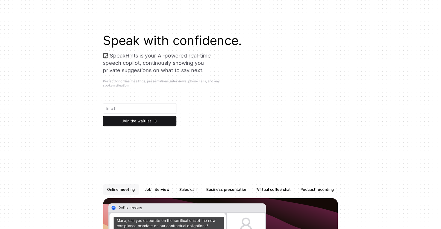SpeakHints website