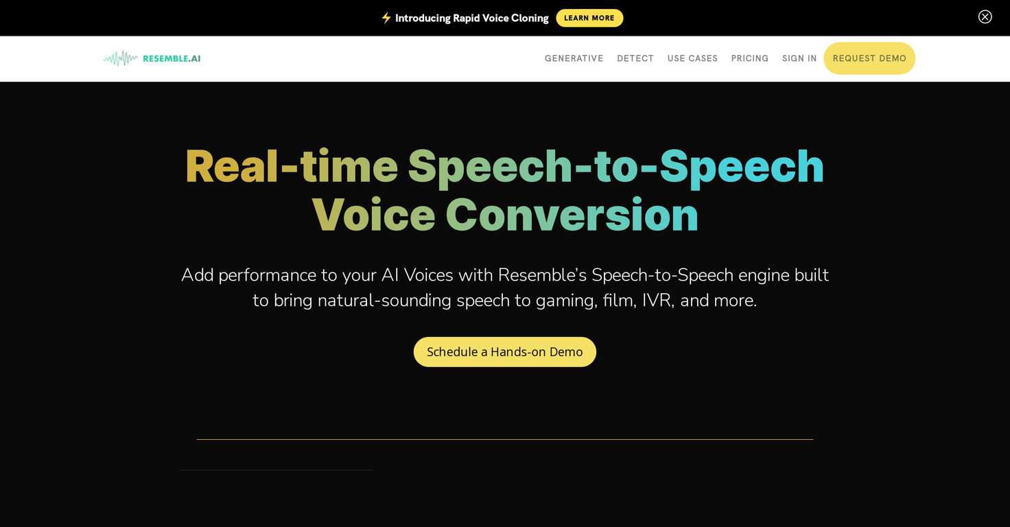 Resemble AI - Real-time Speech-to-Speech Voice Conversion website