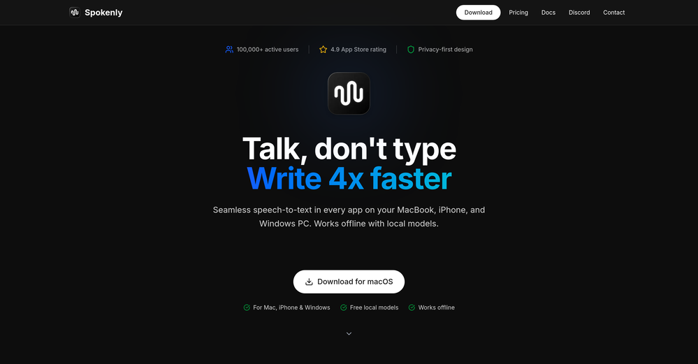 Spokenly website