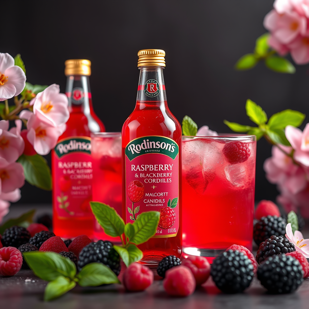 Spring product and packaging design for Robinsons Raspberry and Blackberry Cordials website