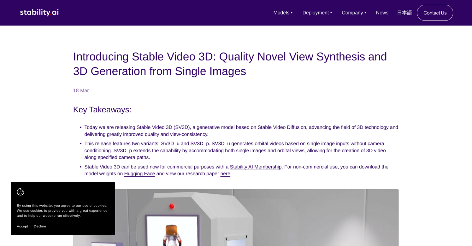 Stable Video 3D website