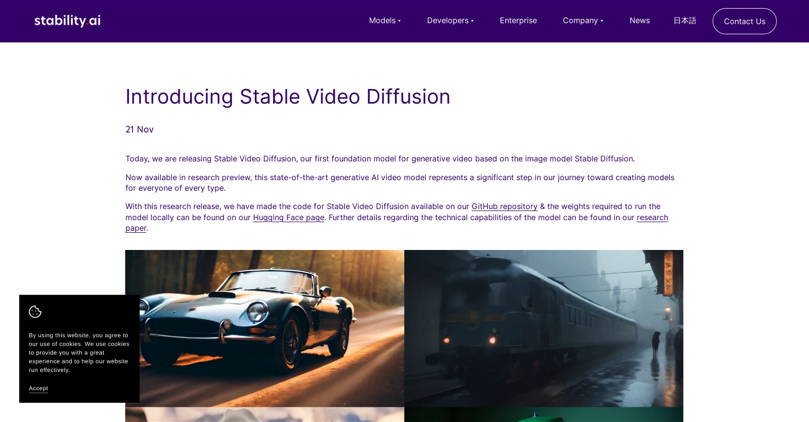 Stable Video Diffusion website