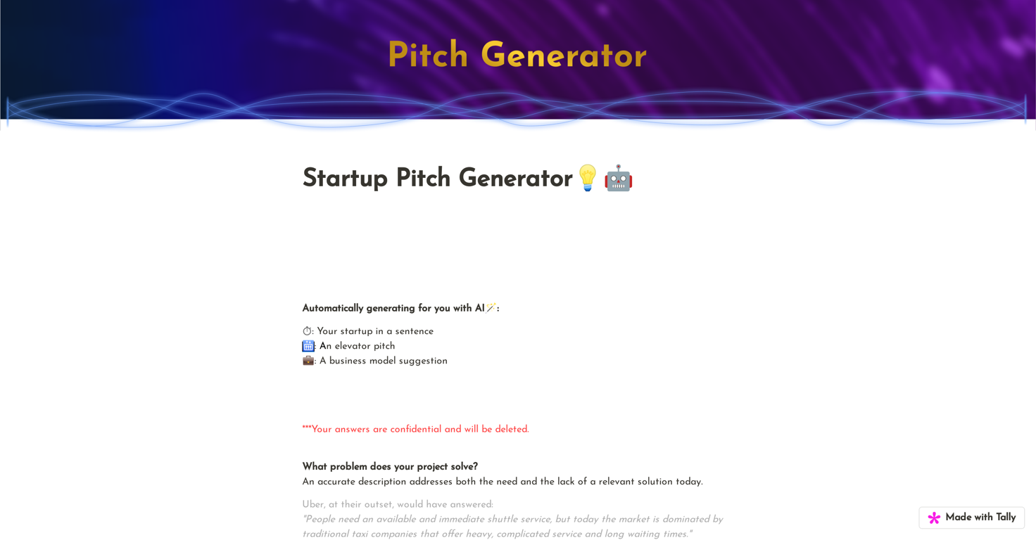 Startup Pitch Generator website