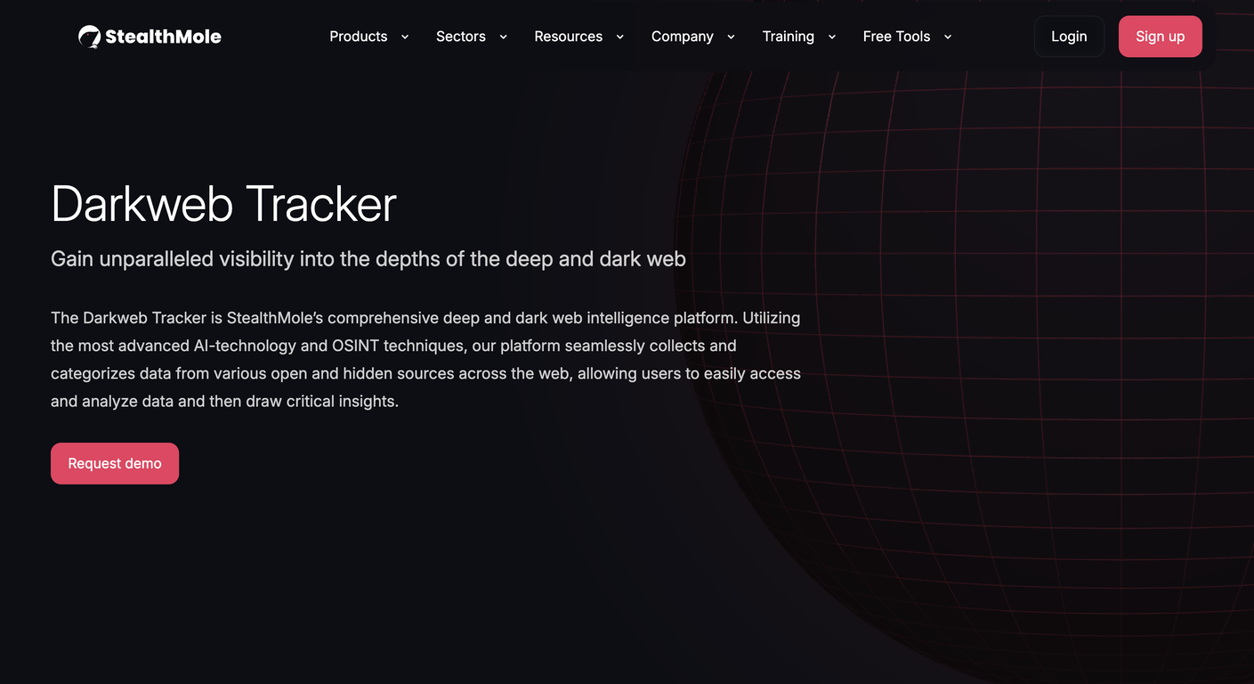 StealthMole Darkweb Tracker website