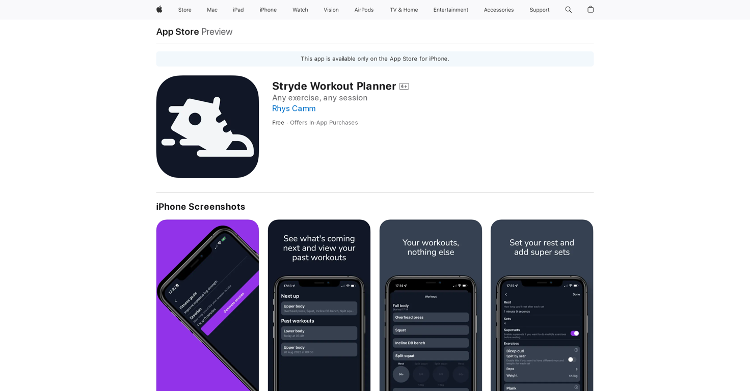 Stryde Workout Planner website