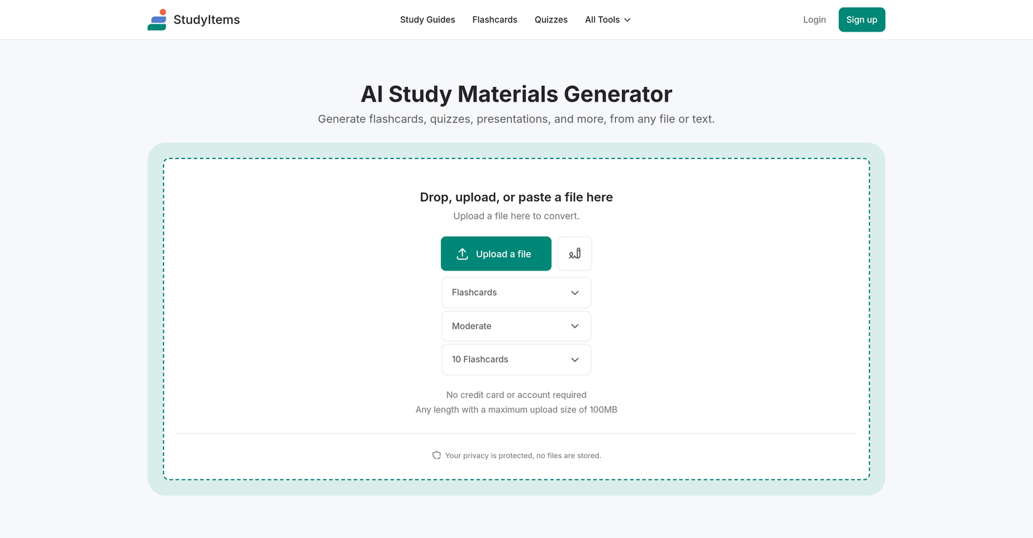 StudyItems AI Study Materials website