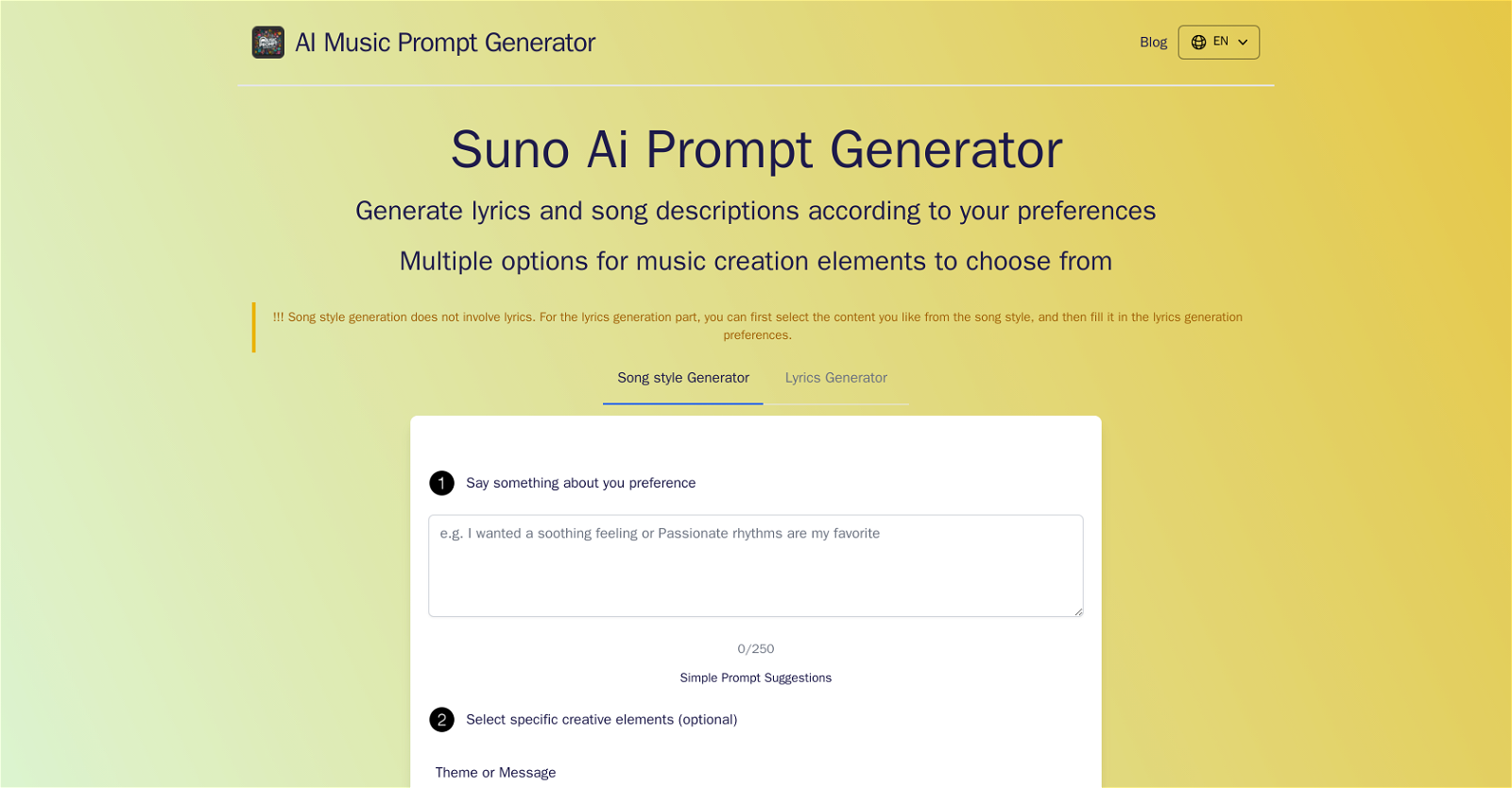 Suno Prompt website