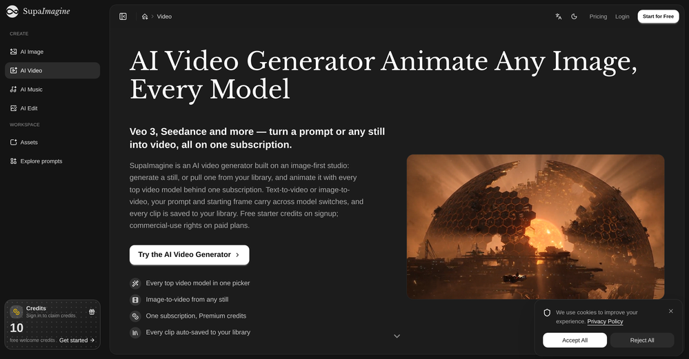 SupaImagine | AI Video Generator website