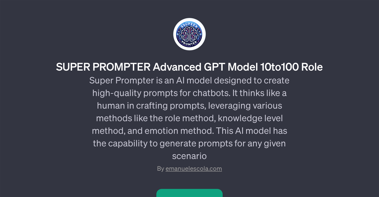 SUPER PROMPTER Advanced GPT Model 10to100 Role website