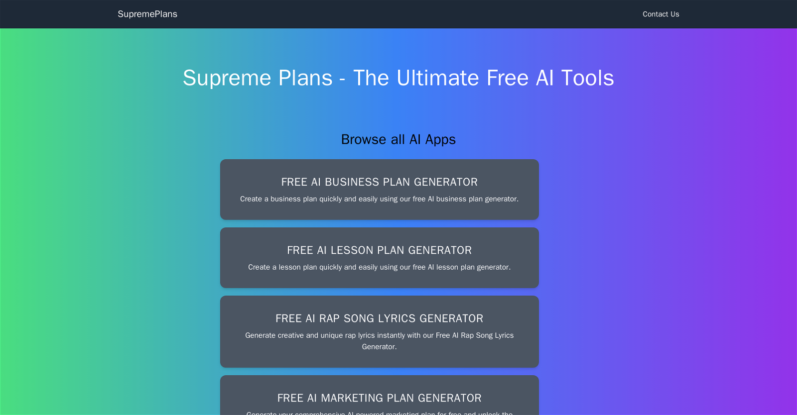 Supreme Plans website