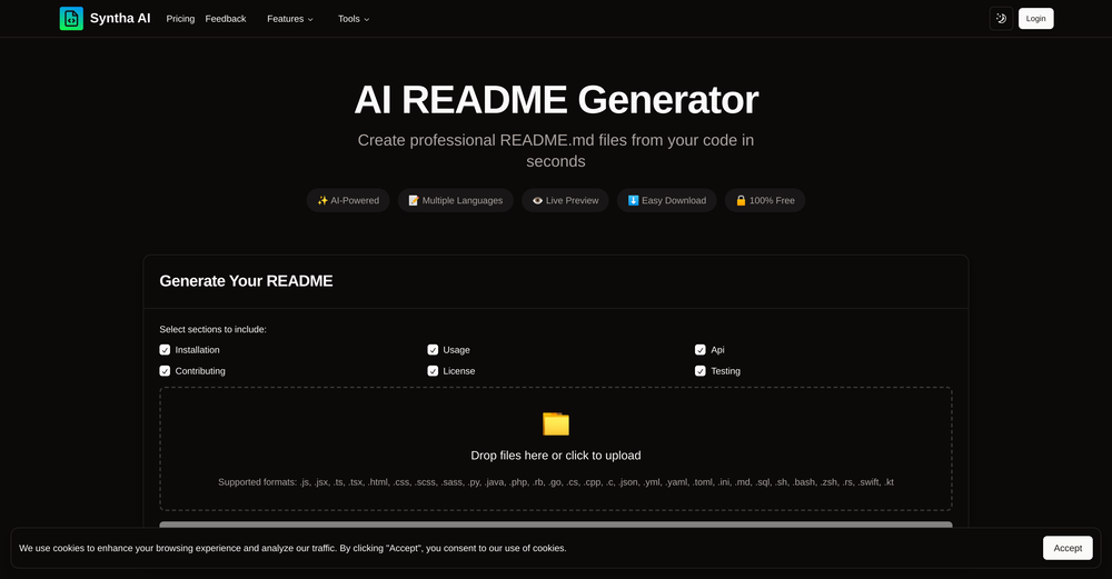 Syntha AI README Generator website
