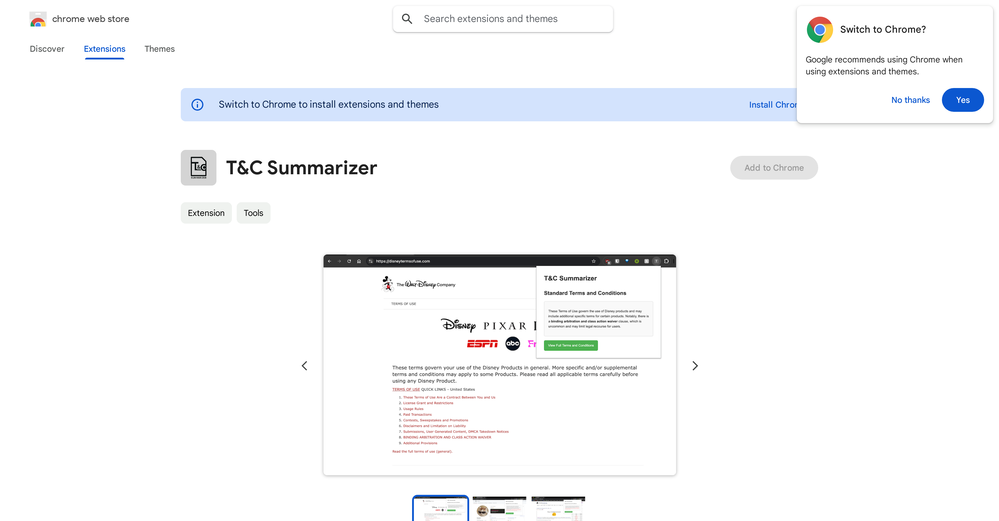 T&C Summarizer website