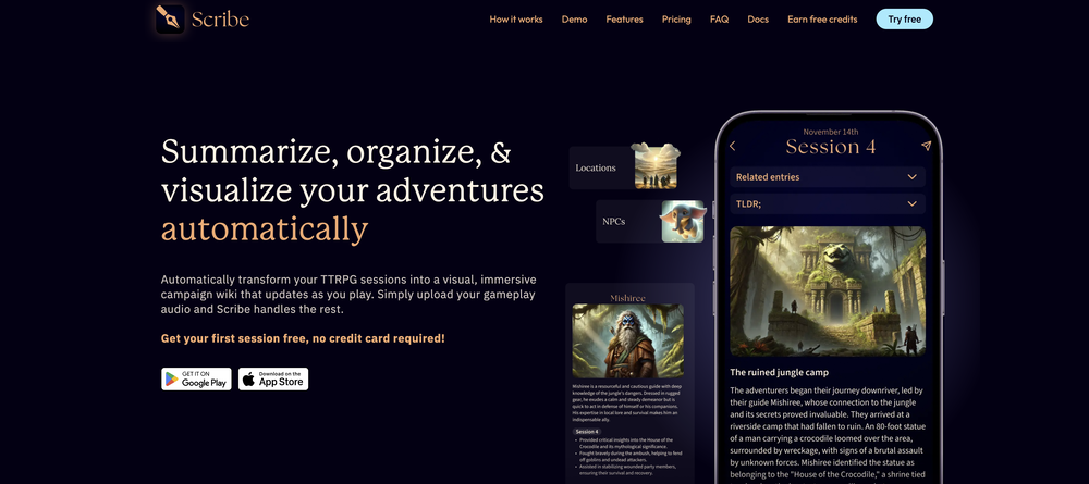 Tabletop Scribe website